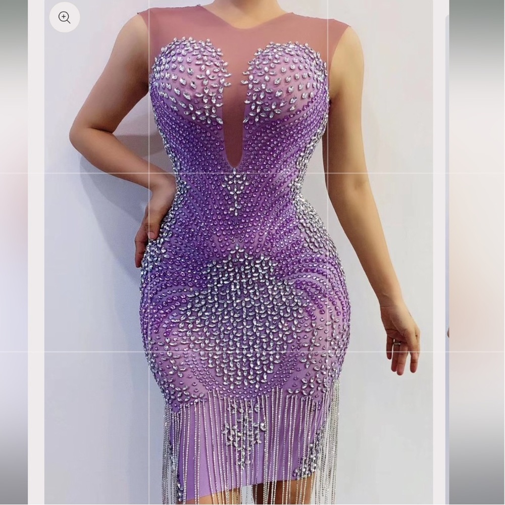 Lavender stretch midi dress with studds and lots of bling